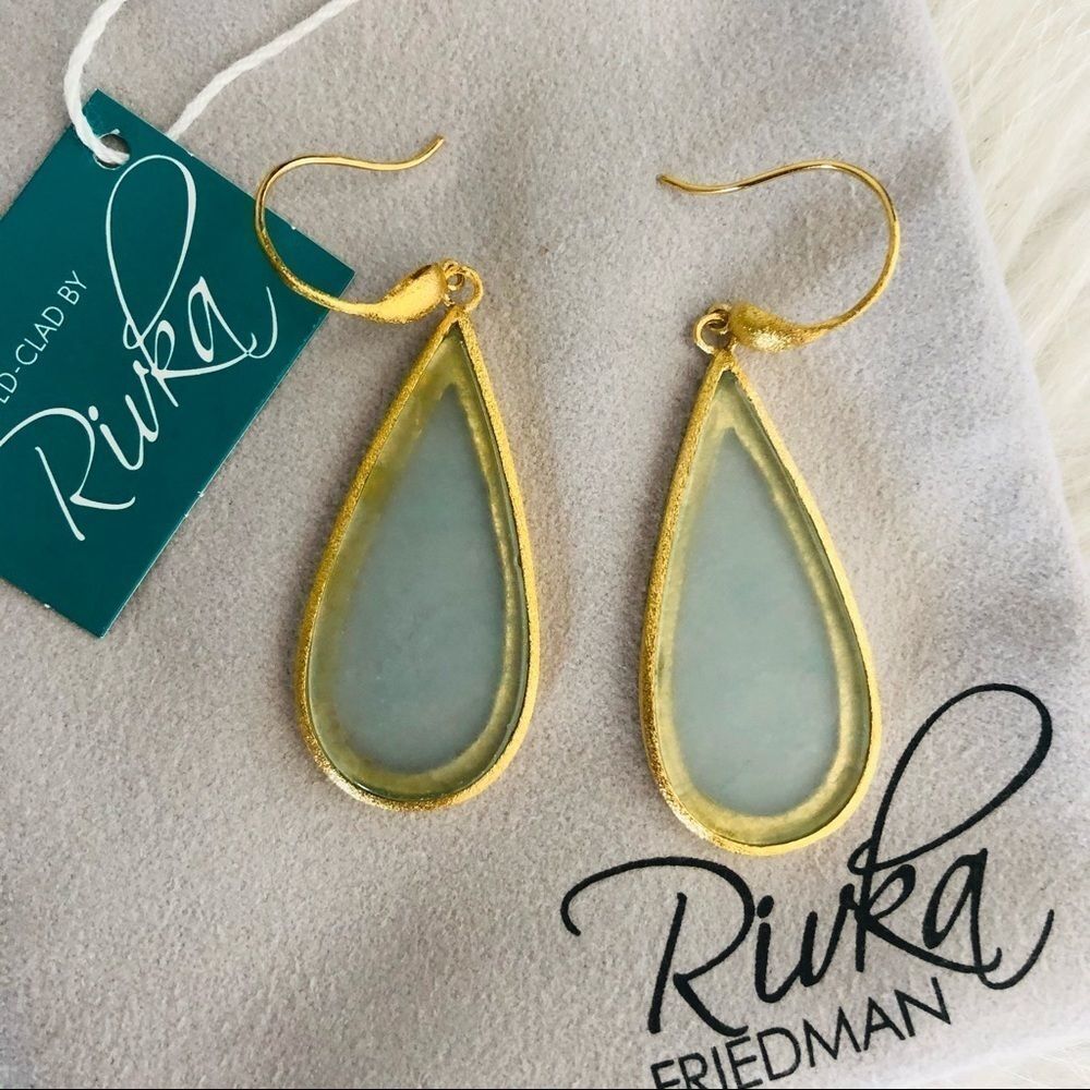 Rivka Friedman Teardrop Quartzite Satin Earrings,‎ Blue/Gold, NWT